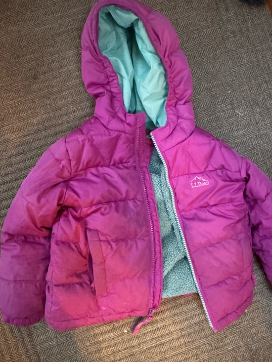 L.L. Bean Other - L.L. Bean Girls' Magenta Hooded Puffer Jacket with Mint Lining size 4T